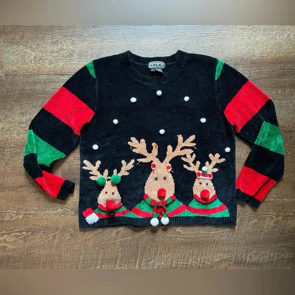 BEREK 2 vintage 90s soft chenille Christmas sweater Rudolph 3D jingles EUC sz S - Picture 15 of 16